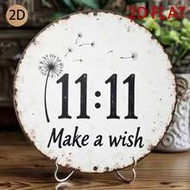 2D Flat Round Metal Sign, Dandelion Wish Vintage Wall Decor, 1111 Good Luck Meaning Hanging Plaque, 