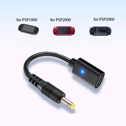 for PSP 1000 PSP2000 PSP3000 Charging Cable USB C Female Plug Converter with Instruction Light Power