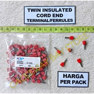 MERAH Skun I FERRULES 2 CABLES TE1008 RED 1 PACK (100 PCS)