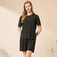 Couple Pajamas Womens Round Neck Short Sleeve Pajamas Set Summer Shorts Mens Thin Seamless Ice Silk 