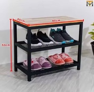 จัดส่งแบบสำเร็จ!!! ชั้นวางรองเท้า 3/5 ชั้น ชั้นเก็บรองเท้า พร้อมที่นั่งไม้ โครงสร้างเหล็กแข็งแรง ทนท