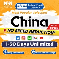 China eSIM Ultra 5G 1-30Days Unlimited Data Instant Email Delivery High Speed Travel China SIM Card 