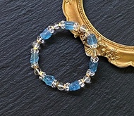 能量原石-天然魔鬼海藍寶原石x鑽切白水晶x白水晶圓珠 黃銅手鍊