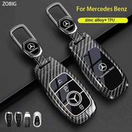 ZOBIG Zinc alloy+ABS Carbon fiber pattern Car Key Cover Case fit for 2019-2025 Mercedes Benz A C E S