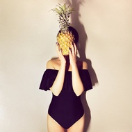 黑色荷葉邊連身泳衣 遮肚顯瘦泳裝