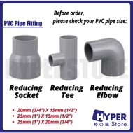 PVC Pipe Fitting Paip PVC Connector Reducing Socket Reducing Tee Reducing Elbow 20mm 25mm