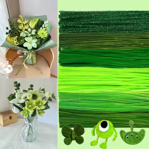 100/300 PCS 6 Colors Gradient Green Pipe Cleaners Chenille Stems, Pipe Cleaners Craft, Pipe Cleaners
