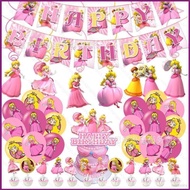 Princess Peach Mario Theme kids birthday party decorations banner cake topper balloon swirls set supplies