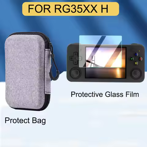Storage Cases Box for RG35XX H Handheld Bags HD 9H Tempered Protective Glass Film for Anbernic RG35X