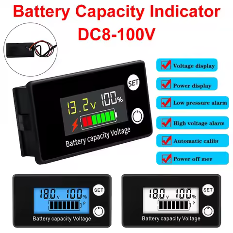 Li/Lead-Acid/Fe-Li Battery Capacity Indicator DC8-100V, LCD Digital Display Car Motorcycle Voltmeter