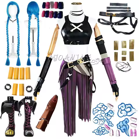 in stock Asian size LOL Jinx Cosplay Costume Anime LOL Arcane Jinx Cosplay outfit Halloween Suit Cos