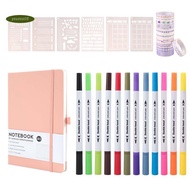 Dotted Journal Kit,A5 Hardcover Dotted Journal Notebook Numbered Pages,Dotted Journaling Kit for Beg