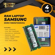 RAM LAPTOP SAMSUNG DDR3 4GB 10600/1333MHz ORIGINAL RAM SODIMM 1.5v 4GB