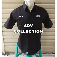 KEMEJA IBOX HOME CREDIT Uniform Shirt Black Short Sleeve Men's Embroidery