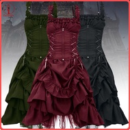 fulaide Women Cosplay Dress Gothic Style Witch Layered Ruffle Hem Mesh Halloween Party Costume Lace-