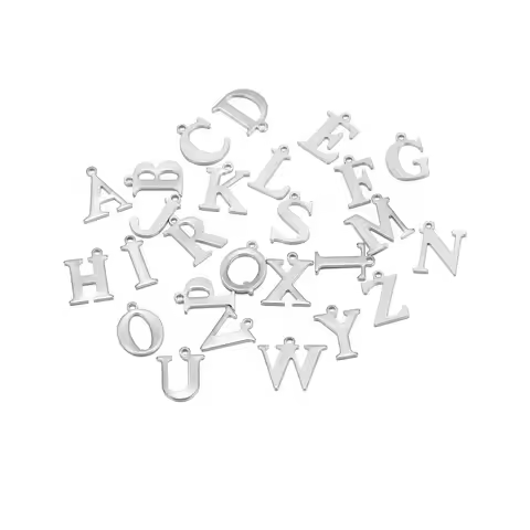 50pcs Stainless Steel 26 Letter Pendant Alphabet Charms Necklace Pendant Bracelet Making Earring Fin