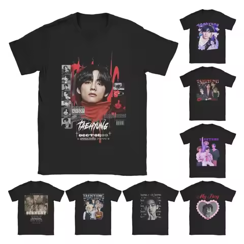 Kpop Taehyung V T-Shirts for Men Fun Cotton Tee Shirt Crewneck Short Sleeve T Shirt Plus Size Clothe