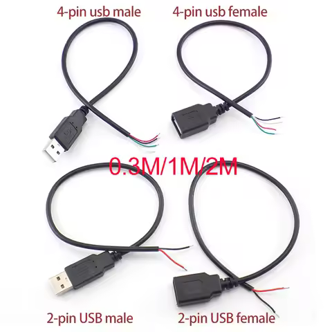 0.3m/1m/2m 5V USB Power Supply Cable 2 Pin USB 2.0 A Female male 4 pin wire Jack Charger charging Co