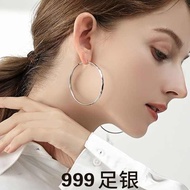 earring korean earring hoop 999 Sterling Silver Hoop Earrings Female 999 Pure Silver Circle Earrings