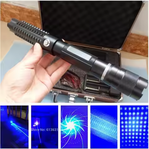 Portable Durable Laser Pen High Power Blue Laser Pointer Adjustable Focus and 5 Interchangeable Caps