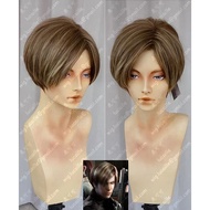 Movie Leon Scott Kennedy Cosplay Wig Short Mixed Brown Highlights Styled Heat Resistant Hair Anime W