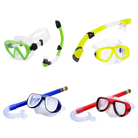 Kids Diving Goggle Mask Breathing Tube Shockproof Anti-fog Durable Underwater Swimming Glasses Band 