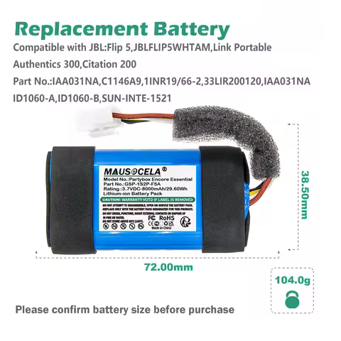 8000mAh Speaker Battery For JBL:Flip 5,JBLFLIP5WHTAM,Link Portable,Authentics 300,Citation 200,IAA03
