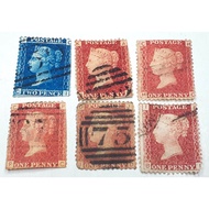 Great Britain Penny-Two Pence Queen Victoria 1858-1864 Six Stamps LOT 6 Free Shipping