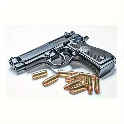 Authentic Beretta 92F Metal Model with Bullets - Realistic Vintage Iron Replica for Home Decor & Mil