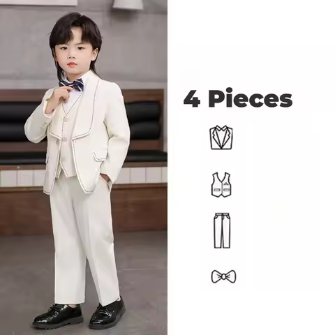 Elegant Shawl Lapel Kids Suit Set 4 Pieces Piano Performance Outfit,Autumn One Button Suits For Chil