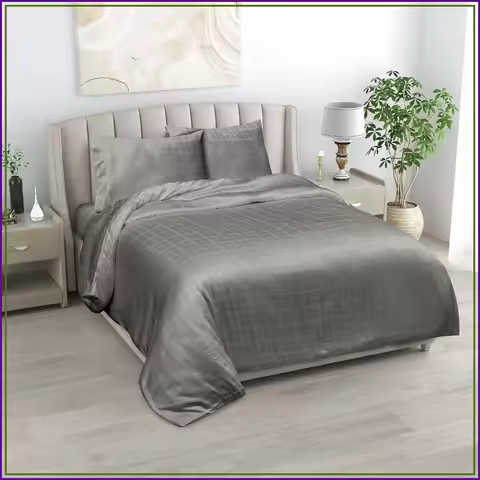 California King Duvet Cover Set 108x96 Rayon from Bamboo Checks Cooling Blue