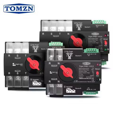 TOMZN Din Rail 3 phase 2P3P4P 63A 100A 125A 230V Dual Power Automatic Transfer Electrical Selector S