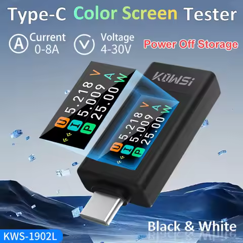 KWS-1902L NEW Type-C Current & Voltage Monitor Colour Screen Power Meter Tester 4V-30V 0-8A Digital