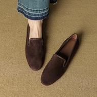 รองเท้าหุ้มส้นเตี้ยทรงหัวกลม หนังนิ่ม ส้นต่ำ สำหรับผู้หญิง