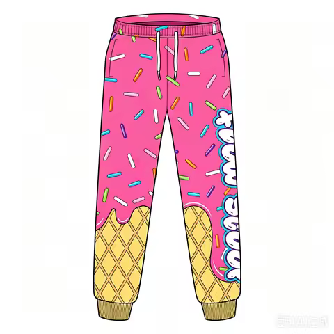 Y2K Ice Cream Sweatpants, Unisex, Dessert Waffle Cone Print Sweatpants, Drawstring Loose Fit, Rave S