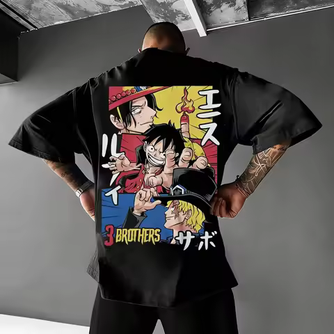 One Piece Anime 3 Brothers Ace Luffy Sabo Printed T-shirt Men's and Women's T-shirt Men's Top Sports