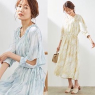 🔺日牌（藍/米/黃）rope picnic 超仙 春款印花 縷空袖 修腰綁帶 連身裙