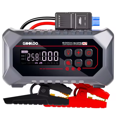 GOOLOO A7 Jump Starter with Air Compressor,6000A 160PSI 12V Supersafe Car Battery Booster Pack,LCD D