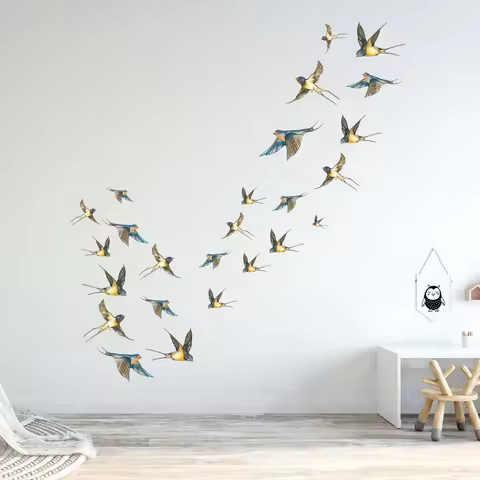 4Pcs Watercolor Bird Wall Stickers for Door Windows Living Room Children's Room Decoration Bedroom D