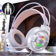 White Gaming Headset Headphone With Mic and Microphone LED light Over ear Headphones Headfone Game h