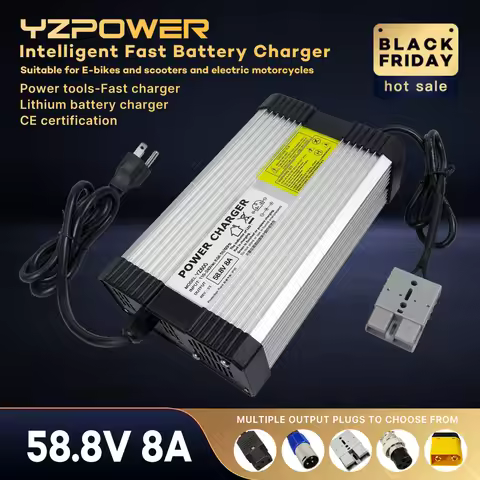 YZPOWER 58.8V 8A lithium battery charger 14S 48V (51.8V-52V) charger input 110-240Vac fast charging 