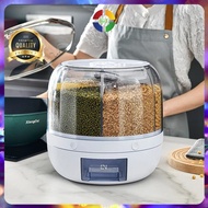 (GI) 360 Rotating Rice Storage Dispenser Container Rice Box Moisture Proof 6 Grid 6kg