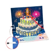 Three-Dimensional Birthday Greeting Card 3d Blowing Candle Fireworks Music diy High-End Feeling Holi