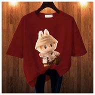 BAJU KAOS WANITA OVERSIZE LENGAN PENDEK LABUBU T SHIRT KATUN KOMBED COTTON COMBED KAOS BASIC PRINT