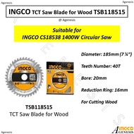 INGCO TCT 7 1/4" Saw Blade (for INGCO 1400W Circular Saw CS18538) Cut Wood TSB118515