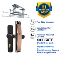FREE Installation SINGGATE FM021 + FR006 + LS026 Mega Bundle Digital Gate Lock + Digital Door Lock + Smart Laundry Rack