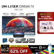 Hisense L9H 4K TriChroma Laser Cinema TV + ALR screen 100 120 inch | 3000 Lumens | BT.2020 107% I MEMC Ultra Motion | HDR 10+ | Dolby Atmos | Ultra Short Throw (UST) Laser Projector | Ambient Light Rejection Screen | 4k Smart TV |25,000 hours