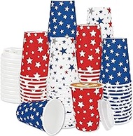 FYSUIMU 72 Set Patriotic Star Disposable Coffee Cups with Lids 12Oz 4th of July USA Star Insulated P