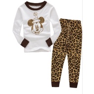 ใช้โค้ด BAAPR20 ลดเพิ่ม 20 เสือดาวเด็กสาวนอนชุดนอน Leopard Kids Girls Sleepwear Pajamas T-Shirt+Pants Outfits 2-7Yrs