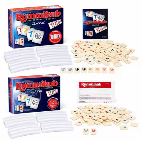 Rummikub Classic Number Tile Strategy Board Game with Racks Family Party Kids Adults English Version